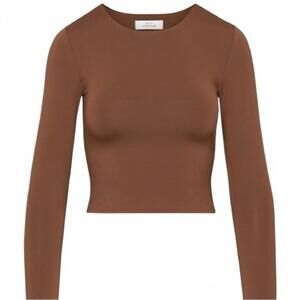 Aritzia Babaton Contour Crew Neck Long Sleeve Top Crop Brown Women’s Size Medium
